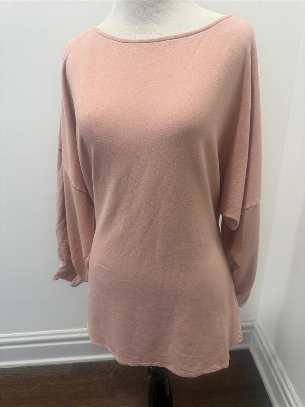 Amour Vert Lux Soft Terry Organic Cotton Mauve Dolman Balloon Sleeve Tie Top OS